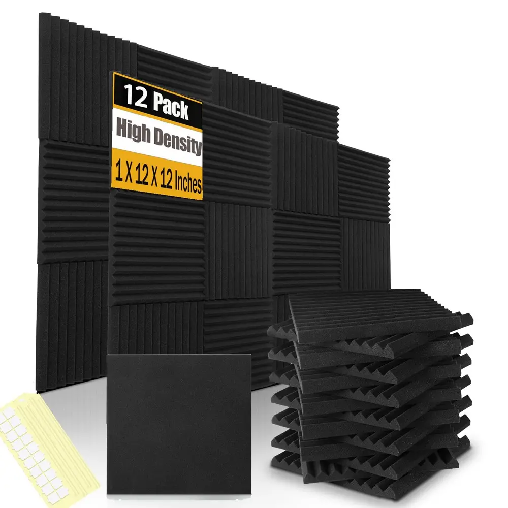 12-Piece Soundproof Foam Sponge Set with Triangular Grooves, Noise Reduction, Sound Absorption, Ideal for Ktv Recording Rooms, Drum Room, Drum Spaces Wall Acoustic Material
