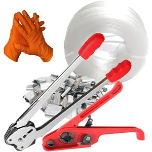PP Banding Strapping Kit, Heavy Duty Pallet Strapping Package Kit, Strapping Tensioner Tool, Banding Sealer Tool, 1/2" Wide x 4000" Length, 100 Metal Seals for Securing Packing