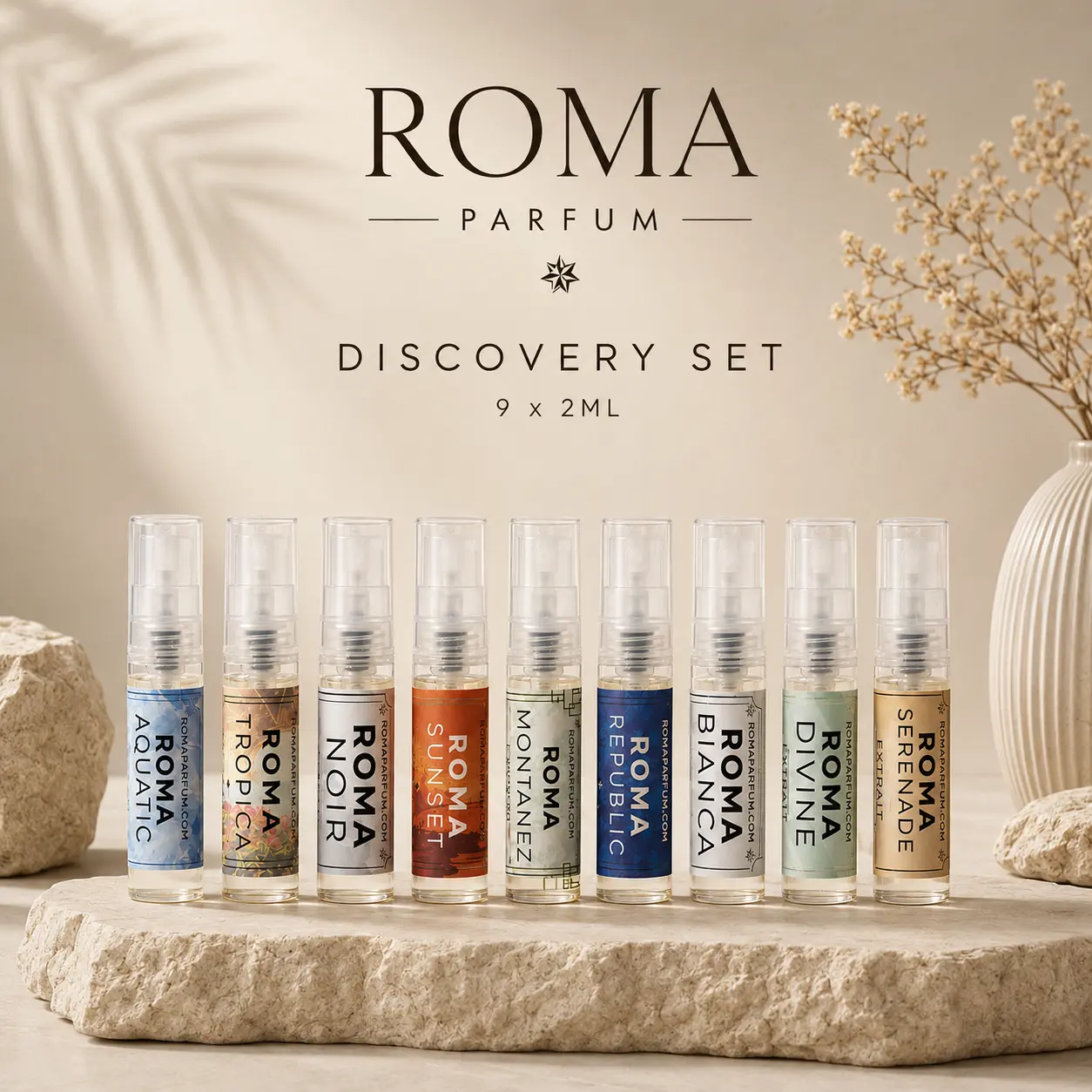 ROMA Parfum Discovery Set - Unisex Luxury Fragrance Sampler, 9 x 2ml Premium Niche Fragrance Samples Collection