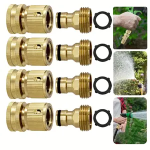 1Set Garden Hose Quick Connector, 3/4 Inch GHT Thread Fitting Brass Garden Hose Quick Connect Set, No-Leak Heavy-Duty Rust Resistant Water Pipe Quick Connect Fittings Male And Female Adapter Car Wash Watering Accessories