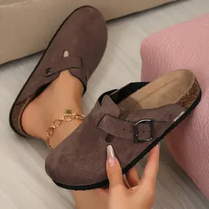 Women's Comfortable Slippers Suede Leather Clogs Slip on Comfortable Home Mules Clogs Shoes with Adjustable Buckle Springfresh