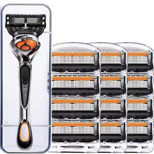 Men's Smooth Handheld Razor Set - Stainless Blades, Replacement Blade Kit, 1 Tool Holder, 12/48 Tool Heads, Storage Box for Camping & Hiking Personal Care