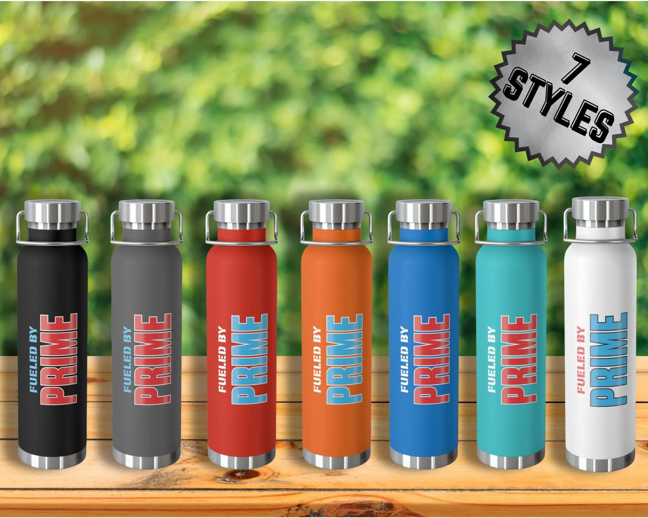 Prime Stainless Steel 22oz Vacuum Insulated Bottle with Teal & Red Print