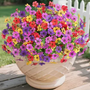 Artificial Flowers Faux Plants Outdoor Fake Flowers Spring Decor, Decorative Flowers, 12 Bundles Outdoor Flower Plastic Plant Colorful Daisy UV Resistant for Porch Patio Yard Garden Pot Planters Decorative Flower Arrangement