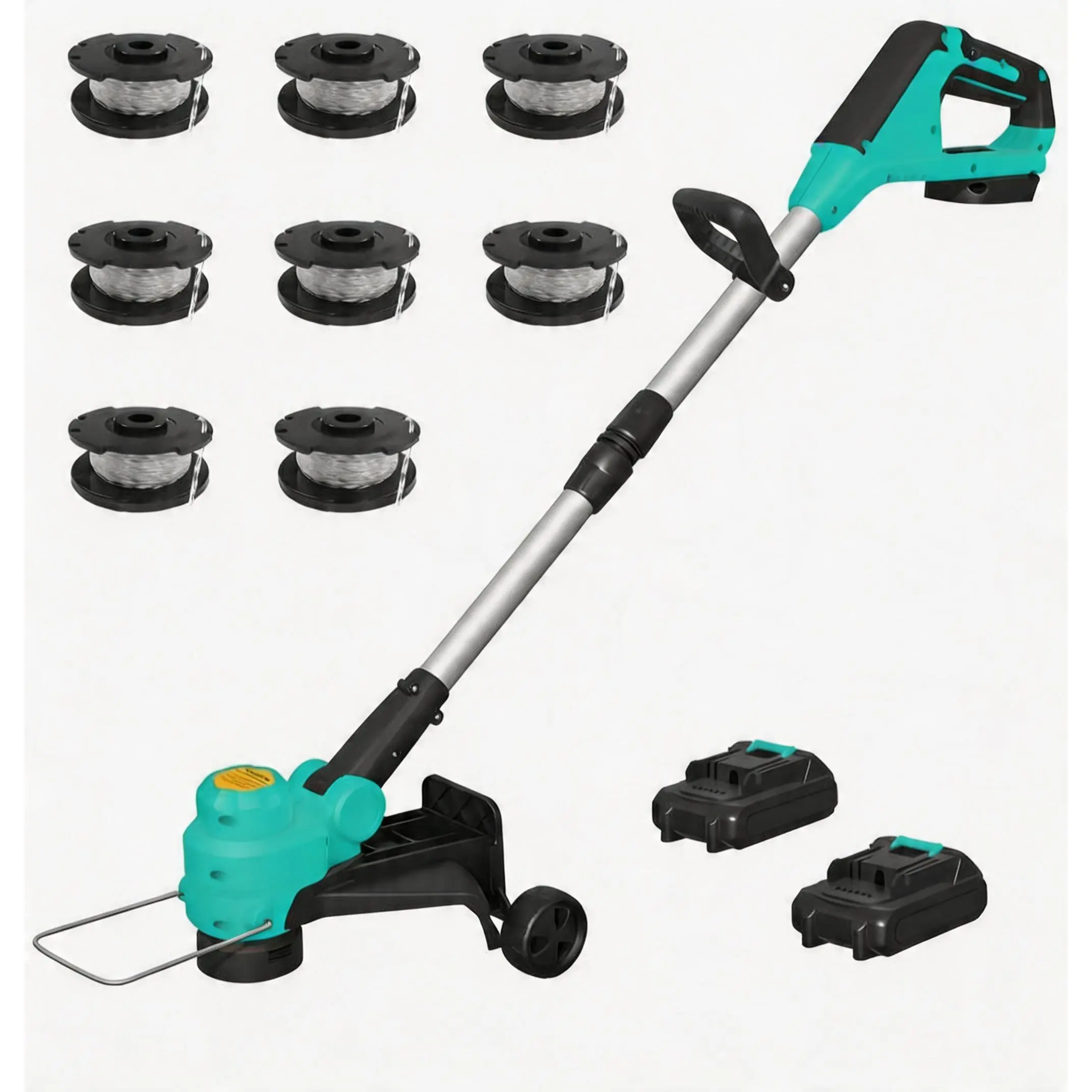 20V wireless string lawn mower and trimming machine -12 inch lawn mower, 2 x 2.0Ah batteries, fast charger, 8 spools, wheels - lawn and garden two in one lawn mower
