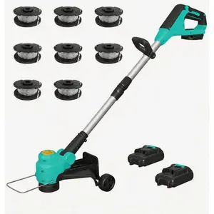 20V wireless string trimmer and edge trimmer -12 inch cutting width, 2 x 2.0Ah batteries, fast charger, 8 spools, wheels - lightweight weeding machine for lawn, garden, and yard care