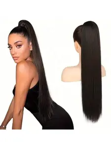 8-30 Inch Drawstring Ponytail Straight Human Hair Wig, Medium Length Real Hair Extension, Natural Look, Perfect for Daily Use