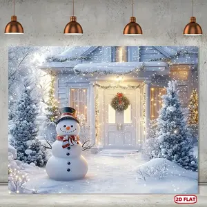 Winter Wonderland Polyester Backdrop 179.83x229.87 cm Snowman & Festive Trees Design Ideal for Christmas New Year's Party Wall Decor Photography Studio Background