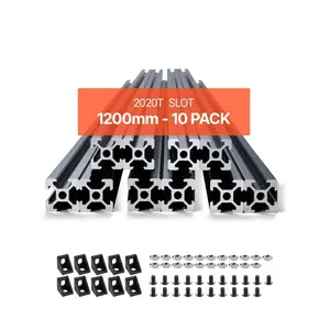VEVOR 10PCS 47.2 in (1200mm) T Slot 2020 Aluminum Extrusion Profile, European Standard Anodized Linear Rail, High-Strength Extruded Aluminum Rail for 3D Printer, CNC Machine DIY, Laser Engraving, Black