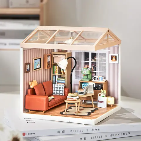 Rolife 1:20 Scale Fit 3-in-1 3-Scene Variety Cozy Living Lounge DIY Plastic Miniature House Set DW007, Building Toy for Hobbies Enthusiasts, Miniature Set, Home Decor, Assembly Time:1h