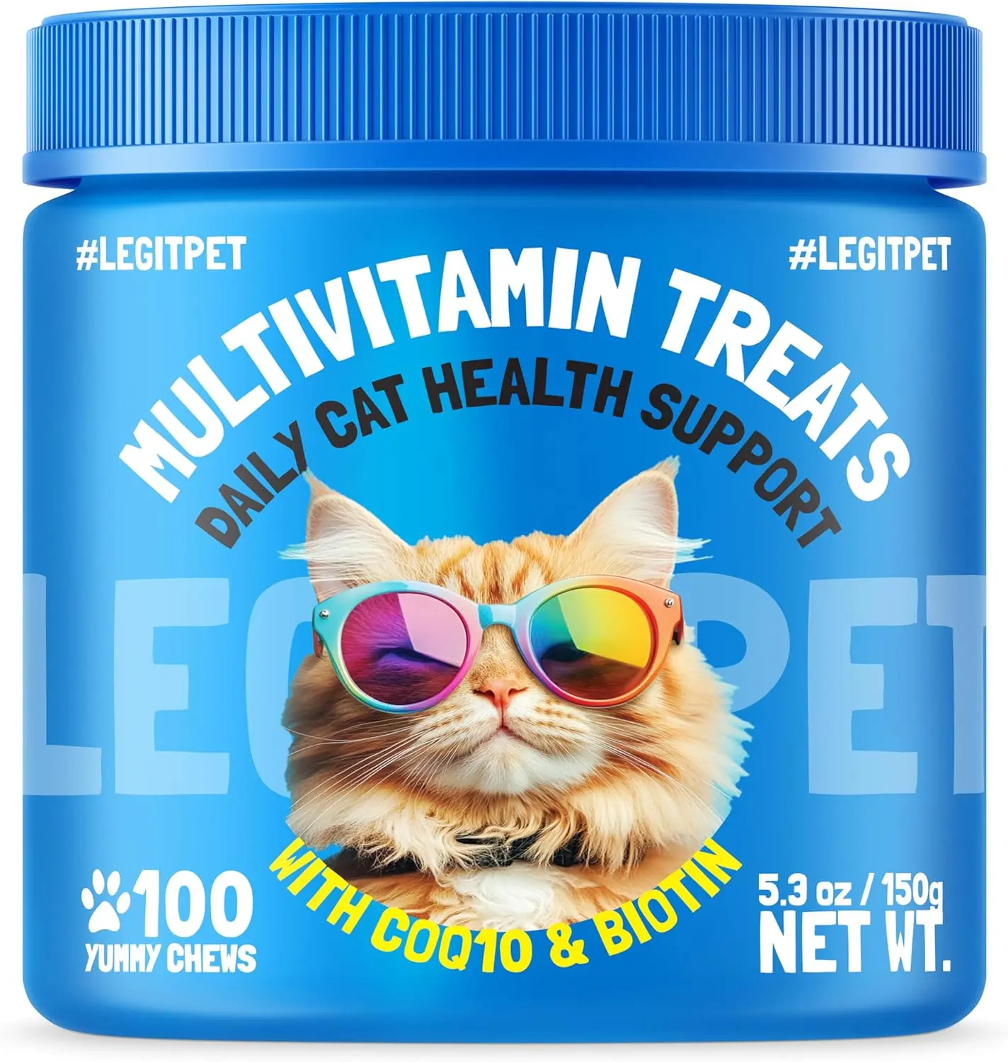 LEGITPET Advanced Multivitamin Chews for Cats Daily Vitamins A B C D E with Biotin Skin & Coat, Digestion, Immunity, Heart & Brain Support Indoor Cat Supplement 100 Tasty Chews