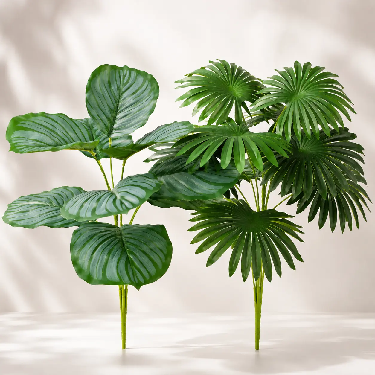 2-Pieces Cat Scratching Post Tree Toppers, Interchangeable Tropical Leaf Add-Ons with Chic Green Palm & Striped Plant Designs, Stylish Decorative Indoor Cat Home Tower Accessories, Easy to Use for Tropical Look