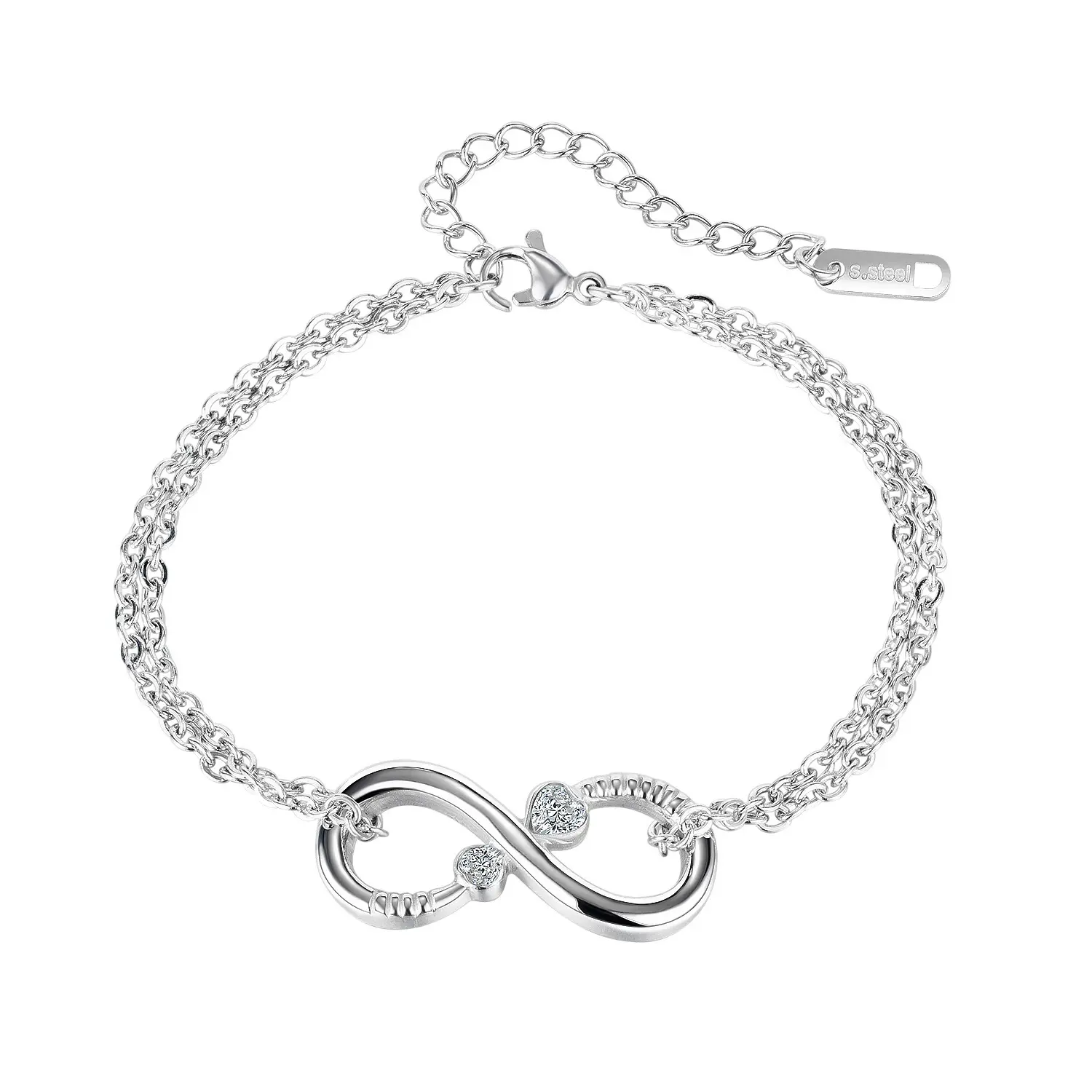 Nice design, fashionable and simple 8-shaped bracelet, stainless steel inlaid zircon jewelry birthday gift for best friend