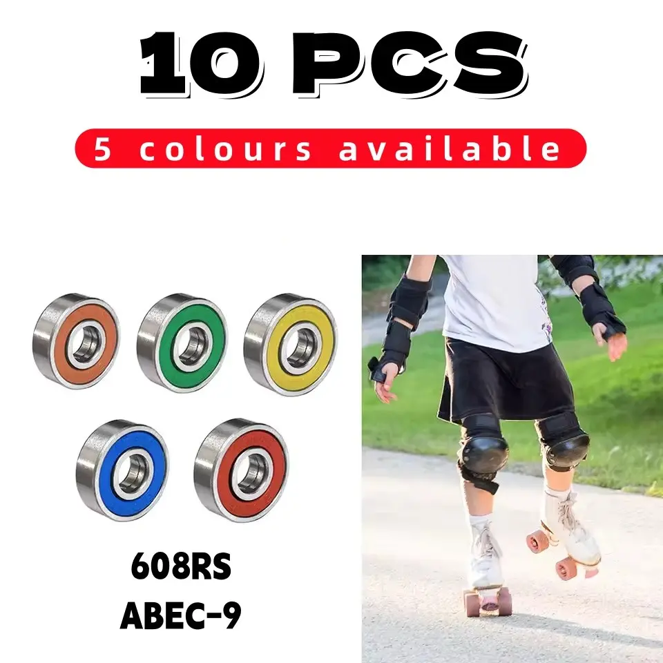 10pcs Abec-9 608 Skateboard Bearings, High Performance Carbon Steel Sealed Bearings, 8x22x7mm, 2rs Inline Roller Bearings, Durable Skateboard Wheels, Skateboard Accessories