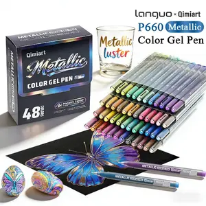Languo 48 Color Metallic Gel Pen Set, 1.0mm Broad Tip, High Coverage Metal Gloss Ink, Large Capacity, Multi-Material Use, Professional Art Supplies, Art Drawing Supplies, Paint Pen
