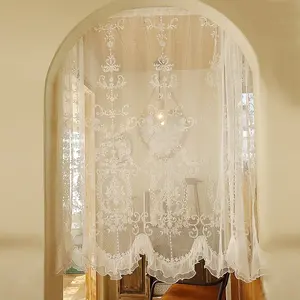 Lace Embroidered Sheer Curtain, French Vintage Dimmable Front Door Curtain, Home Decor Exclusive, 1pc Light-Filtering Drapery, Window Curtain, Upgrade Curtain