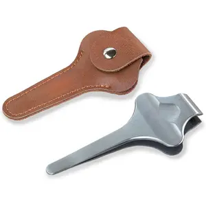 Butterfly Beard Tweezers, Hair Plucking, Fine Hair Removal Tweezers, Eyebrows Tool, Stainless Steel, 20mm Wide Tips, Anti-Slip Slot, Brown PU Case 1Pack