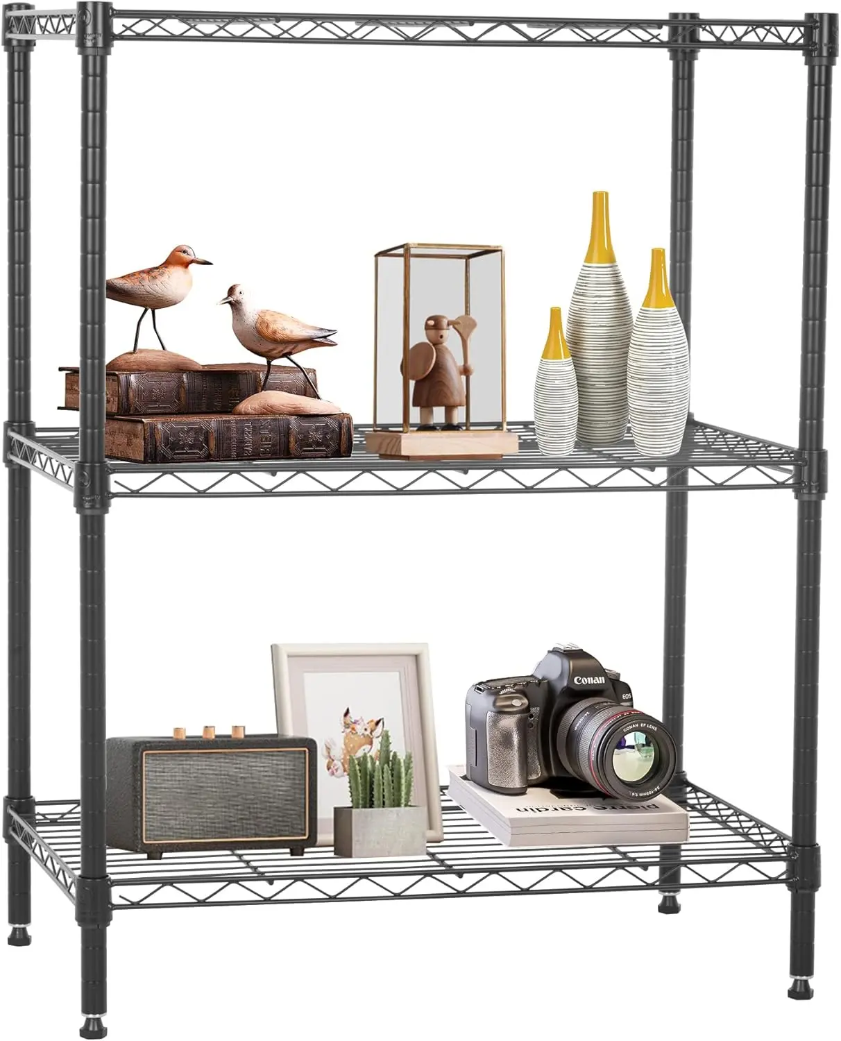 3-Tier NSF Black Adjustable Metal Wire Shelving Unit - Multifunctional Storage Rack (23D x 13W x 30H in) - Adjustable Garage Shelf, Home Organizer for Kitchen Small Spaces