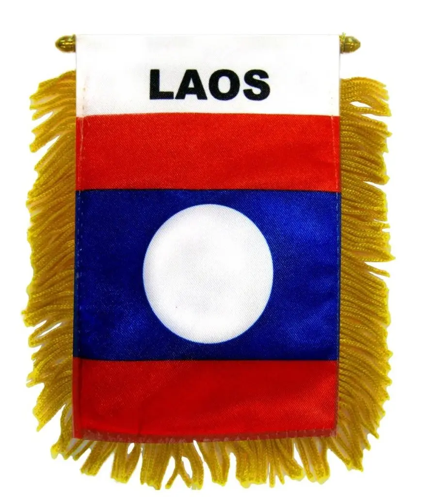 Hangable Laos National Flag Polyester Print Mini Glass Banner, 4x6 in, Plastic Hanger, Home Decor, Festive Party Backdrop & Car Window Decoration Supplies