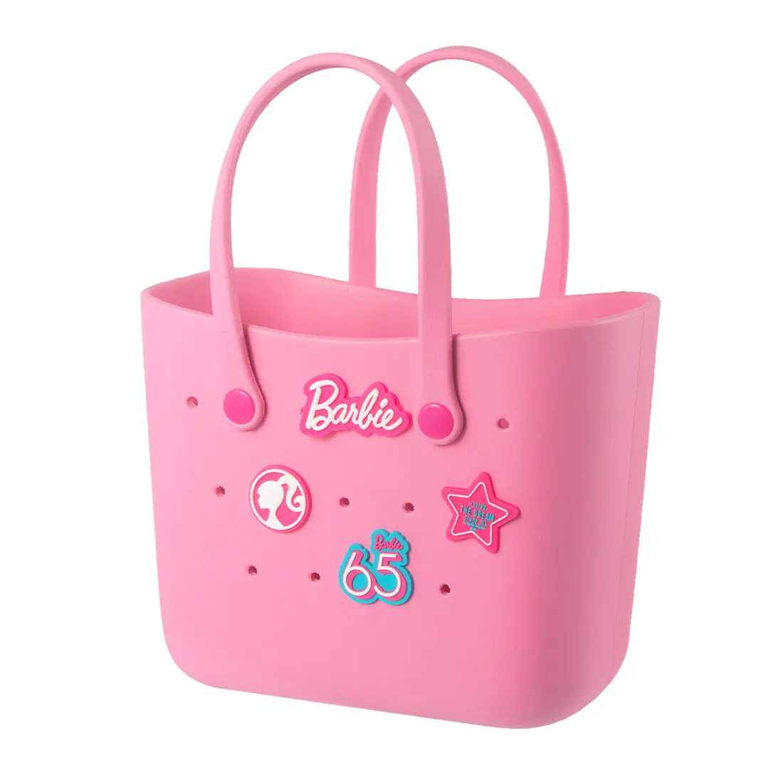 Miniso x Barbie 65th Anniversary EVA Hole Tote Bag, Waterproof Beach Handbag, DIY Charms Decor, Pink Casual Travel Storage Shoulder Bag for Girls Women Miniso x Barbie 65th Anniversary EVA Hole Tote Bag, Waterproof Beach Handbag, DIY Charms Decor, Pink Casual Travel Storage Shoulder Bag for Girls Women