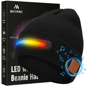 MISERWE LED Wireless Music Cap Beanie Hat with Bluetooth Functionality for Men Unique Winter Stocking Stuffer Gift Ideas Black