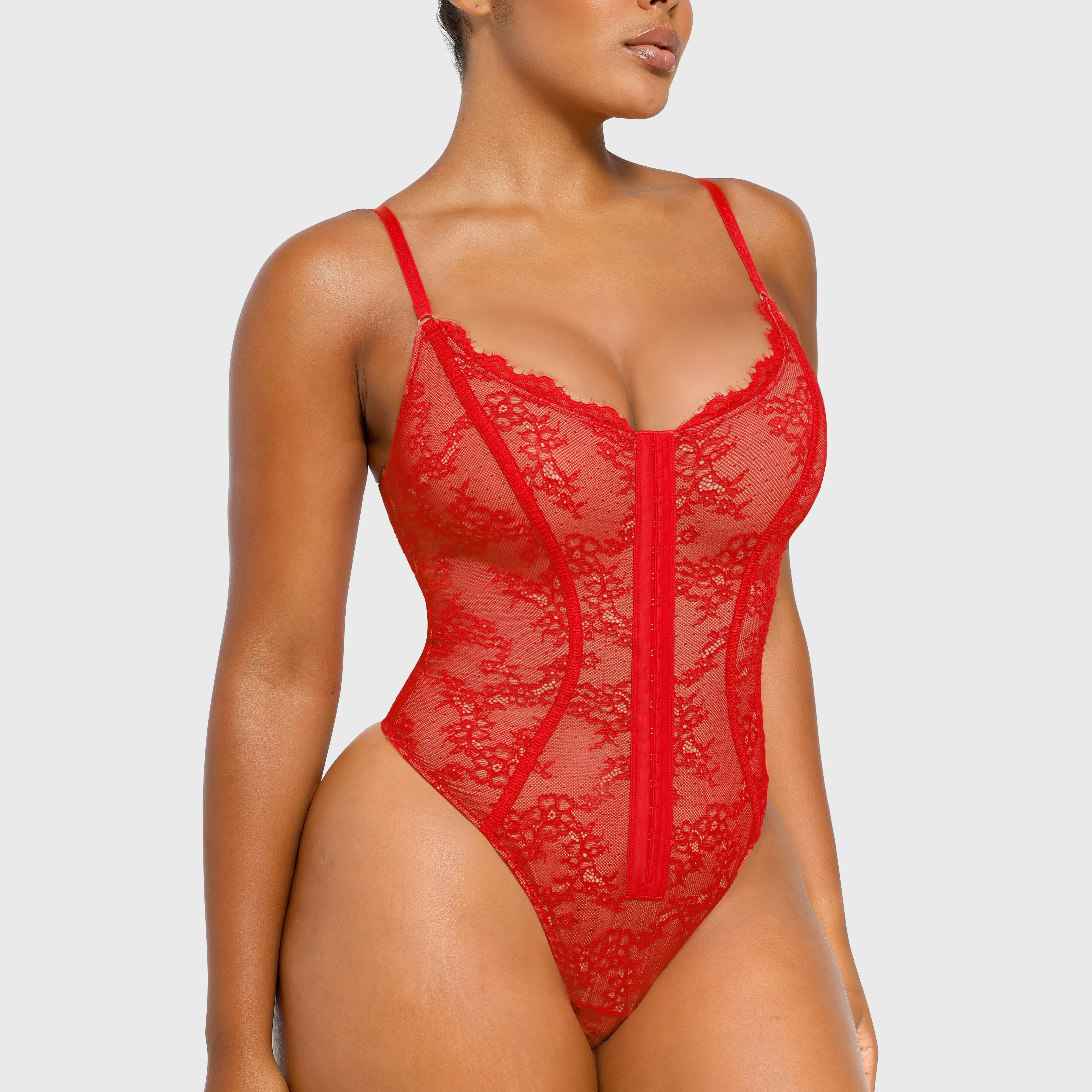 Shapellx Lace Glamour Bodysuit Comfortable Womenswear Tops Thong Sleeveless Live