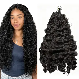Flowywig Burmese Curly Miracle Knots & Pixie Curly Feature Crochet Hair human hair 14–24 Inch About 50 Strands per Pack 100g Double Drawn 100% Human Hair Pre-Separated Bouncy Burmese Curls Tight Pixie Curls Invisible Knot Lightweight Boho Braids Extension