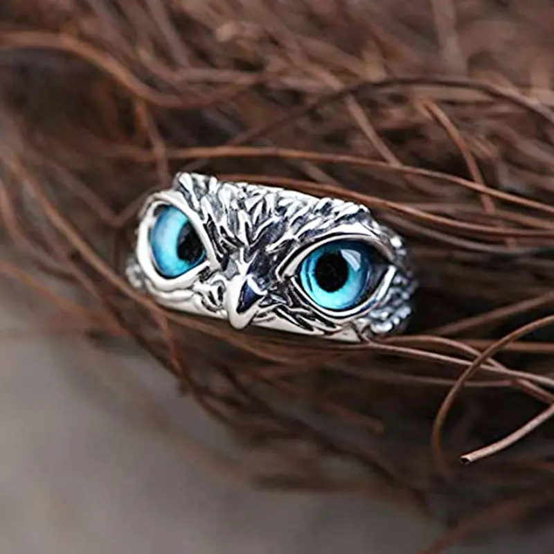 Ancient Silver Gothic Punk Style Owl Ring - Adjustable Vintage Inspired Jewelry with Multicolor Eyes, Auspicious Daily Wear Costume Gift for Men & Women, Punk Style Ring, Vintage Inspired Ring