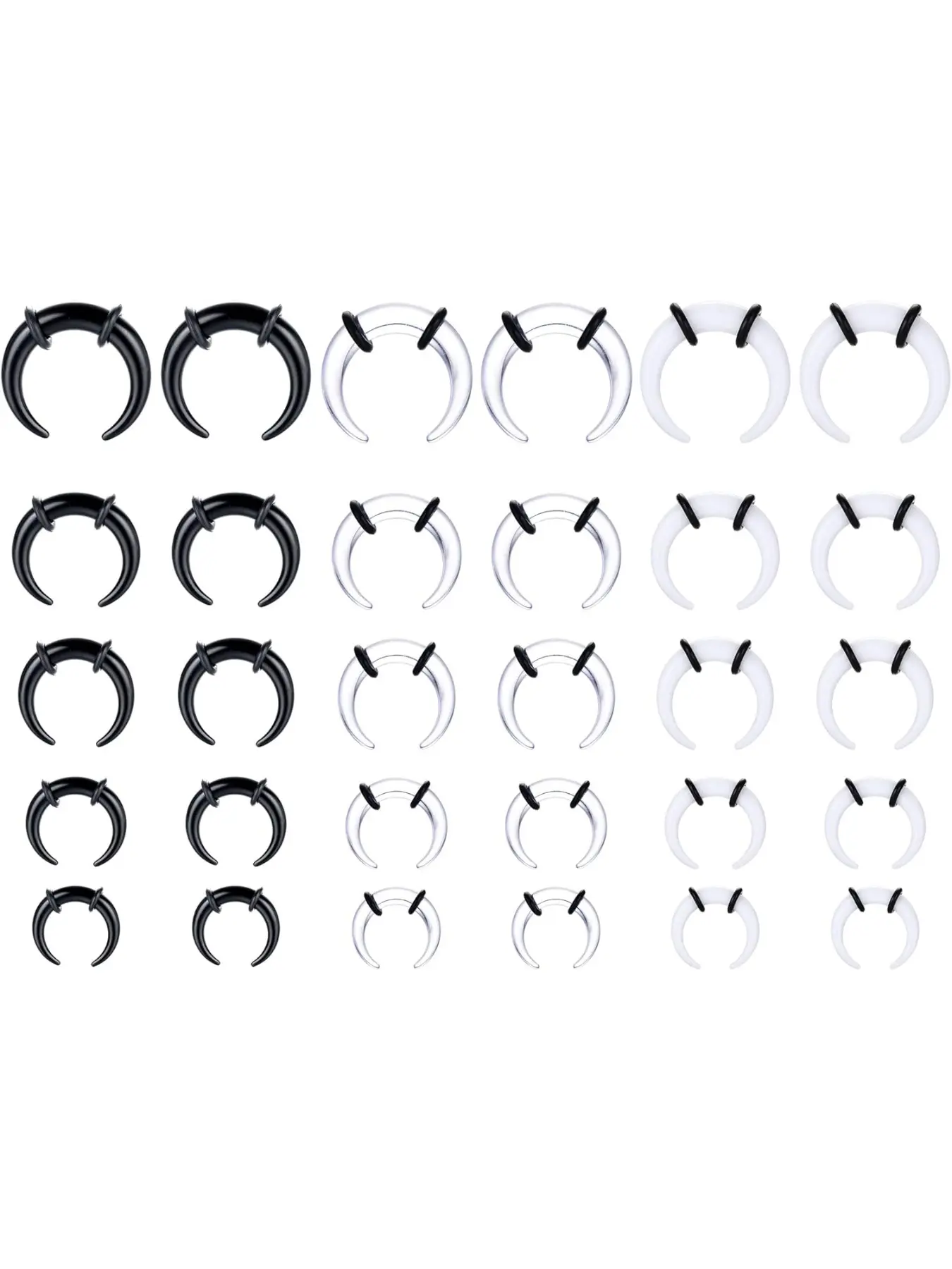 30pcs 14g-6g Acrylic Pincher Tapers, Septum Ring C Shape Buffalo Stretcher Kit Nose Piece, O-Rings for Nose Ear Cartilagestretching, Septum Piercing Jewelry