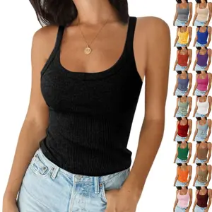 Goranbon Women's Summer Tank Top Sexy Scoop Neck Sleeveless Cotton Ribbed Camisole Shirts Basic Casual Workout Tees