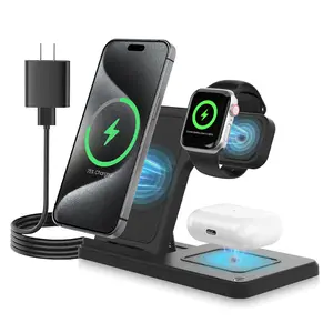 Wireless Charging Station 3-in-1 Charging Station Compatible with Magsafe Wireless Charger for iPhone 12/13/14/15/16 Series, Apple Watch, AirPods -  Desktop Stand