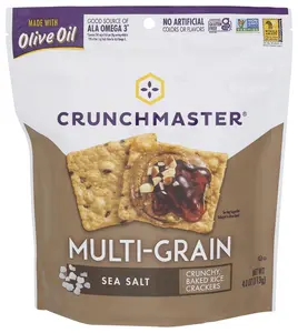 Crunchmaster Multi-Seed Multi-Grain Crackers Sea Salt 4oz - Crunchy Baked Rice Crackers with Olive Oil & No Artificial Colors - Snack