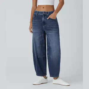Halara Flex™ Low Rise Zipper Pockets Barrel Leg Casual Jeans