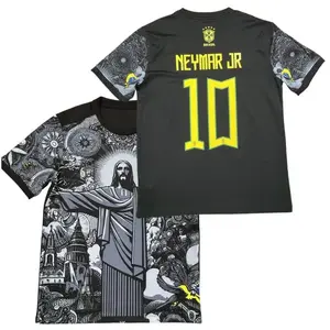 24 25 Brazilian Special Edition No.10 Neymarata Five Star Black Short Sleeves Soccer Jersey Soft Durable 95% Polyester 5% Spandex Blend Eco-Friendly Ink