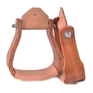 Showman Curved Teakwood Wooden Stirrups with Leather Tread