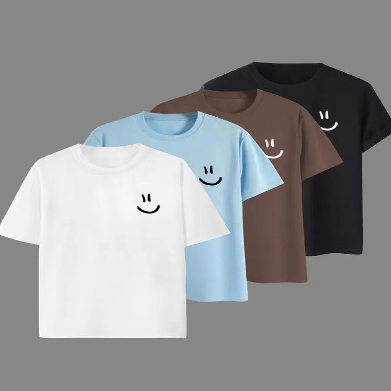 Men's Smile Face Print Round Neck Tee, Regular Fit Casual Short Sleeve Crew Neck T-Shirt for Summer, Men's Top for Daily Wear