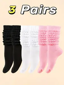 Women's Fitted Soft Thick Knit Fabric Long Tube Socks, 6 Pairs Winter Warm Crew Socks, Casual Style for Fall & Winter Seasons, Daily Wear Essentials, Womenswear