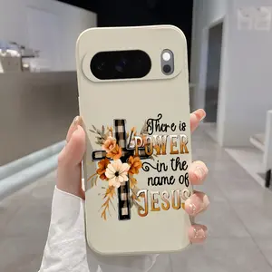 Rounded Edge Phone Case for Google Pixel 10 9 8 7 Pro A XL Vintage Striped Flower Cross Pattern Full Body Protection Shockproof Soft Liquid Silicone Cover Cellphone Protective