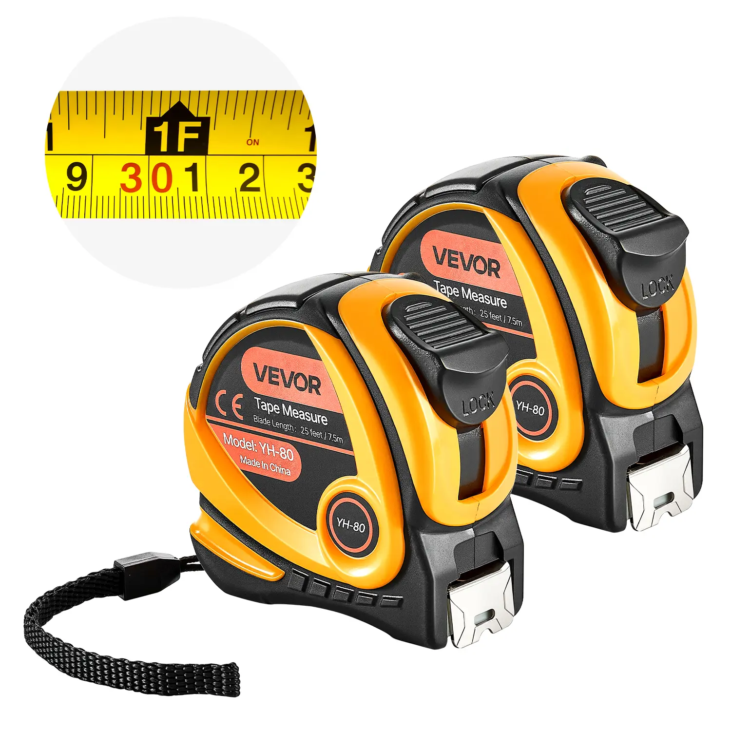 【Summerfinds】VEVOR 2-Pack Durable Tape Measure, 25 ft/7620 mm Auto-Rewind Auto-Lock Carbon Steel Tool, Imperial/Metric Dual-Scale Impact-Resistant ABS Case, Easy-Read Display for Outdoor Use, Home Renovations (Construction Tools, ft/m Measurement)