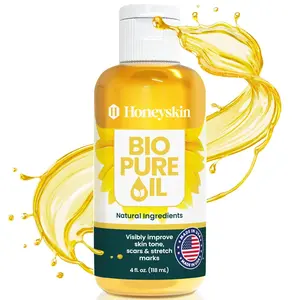 Honeyskin Bio Pure Skincare Oil - Moisturizer for Dry Skin - Pregnancy Stretch Mark Prevention - Oil for Scars - Stretch Mark Treatment with Organic Sweet Almond Oil & Jojoba Oil (8oz)