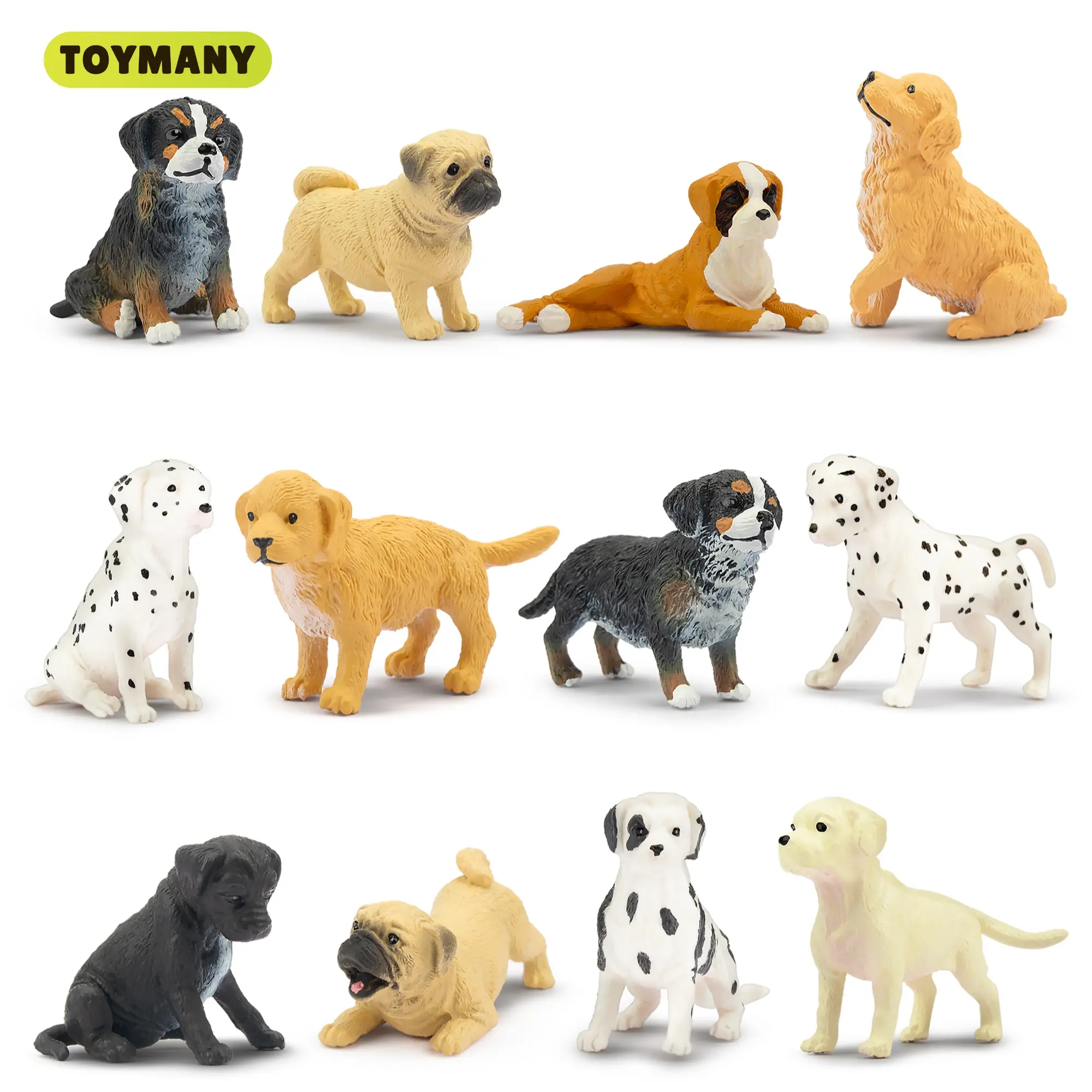 TOYMANY 12PCS PVC Plastic Mini Dog Animal Figurines Playset - Hand-Painted Realistic Puppy Figures, Cake Decoration Toppers, Christmas Gift for Kids Aged 3+, Animals