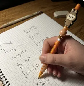 Cute Character Beaded Mechanical Pencil – Orange Decorative Pencil, Handmade Fun Writing Pencil, Gift for Kids & Teens