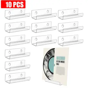 10 Count Vinyl Record Wall Mount Shelf, 4 inch Acrylic Album Record No Drill Adhesive Tape Vinyl Record Storage Display Holder Stand Racks for Album Covers Photo Display Organiser Room Decor Home