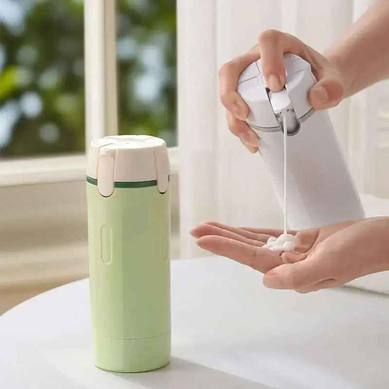 4-in-1 Lightweight Durable Travel Dispenser Bottle, Portable Plastic Toiletry Container for Shampoo, Conditioner, Lotion, Multifunctional Cosmetic Storage with Easy-Press Smooth Flow Design, Vacation Essentials