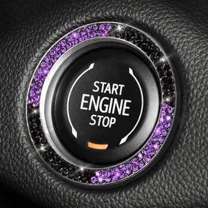 Purple Bling Push Start Ring Emblem Sticker,   Rhinestone Engine Start Button Cover Interior Decoration, Purple Black Bling  Accessories