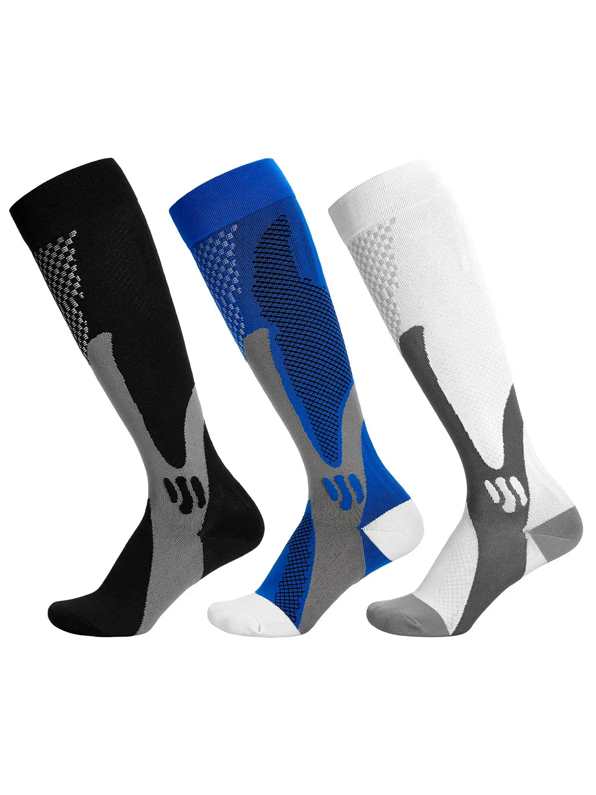 3 Pairs Knee High Compression Socks for Men & Women, 20-30mmHg Athletic Support Socks for Running & Travel, Circulation Boost sport Work Socks anti-slip calf