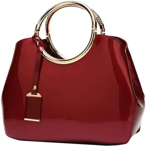 Women Elegant Handbag and Purse Top Handle Bag  Leather Tote Satchel  Clutch Crossbody Bag with Pendant Burgundy