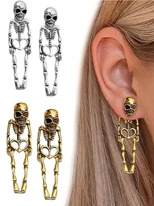 【Skeleton Earrings】Halloween Skull Earrings Halloween Skull Skeleton Alloy Earrings 1Pair of Halloween Gothic Style Male and Female Skull Skeleton Retro Earrings