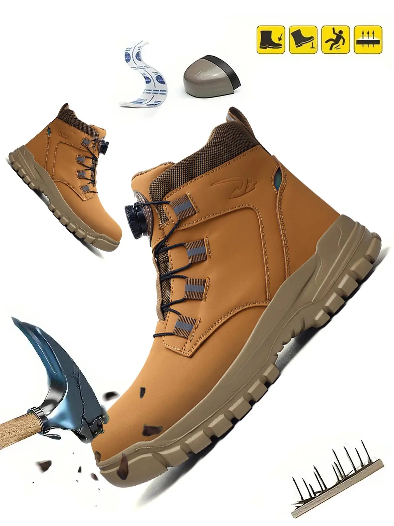 Men's High Top Automatic Buckle Safety Boots, Steel Toe Shoe, 2024 Fall Steel Toe Trainers, Casual Comfortable Breathable Work Shoes, Shoes for Health