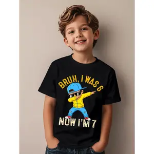 Bruh I was 6 Now I'm 7 Year Old Birthday 67 Dabbing Novelty Aesthetic Graphic Kid T-Shirt Fashion Kid T Shirts Trendy Cool Tees Tops for Kid